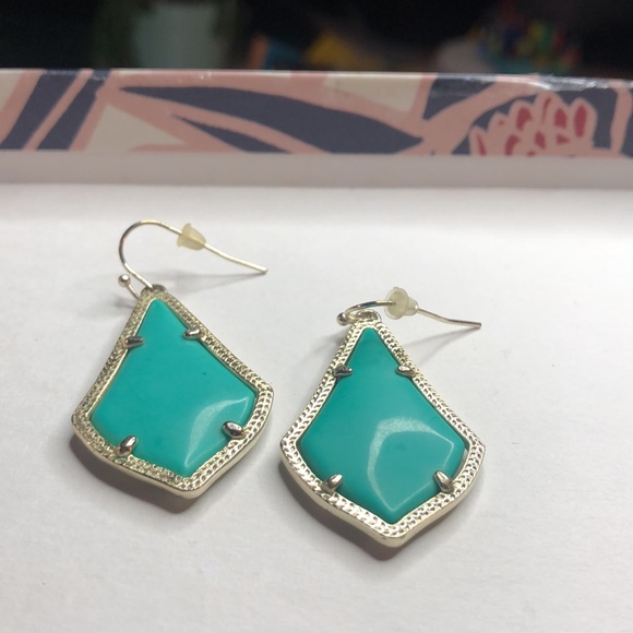 Kendra Scott Teal Gold Alex Earrings - Picture 1 of 3